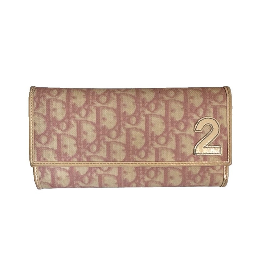 Christian Dior Trotter No.2 Long Wallet Pink Canvas Vintage Logo Authentic Japan